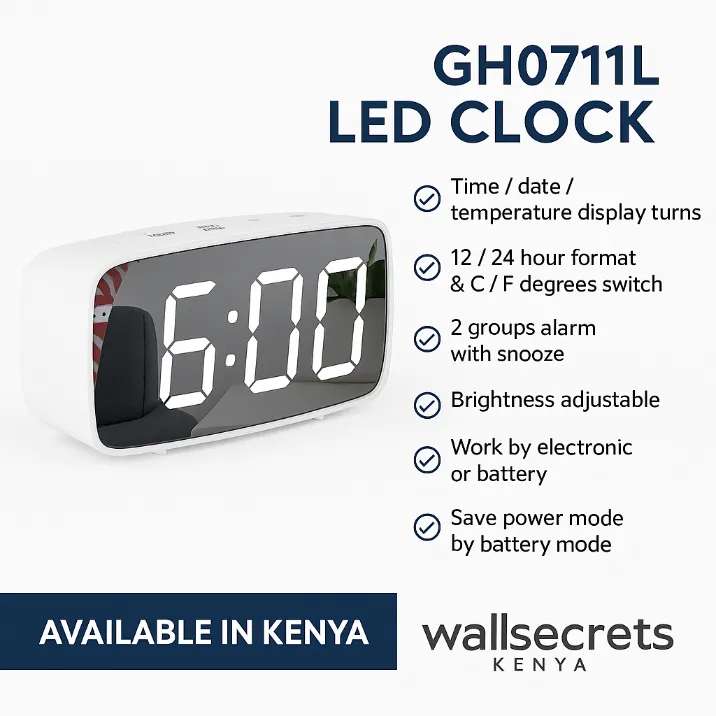 LED mirror alarm clock with a white casing